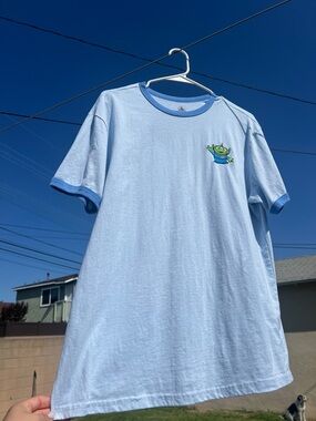 Disney Light Blue Ringer Tee with Green Alien Patch - Men's Shirt